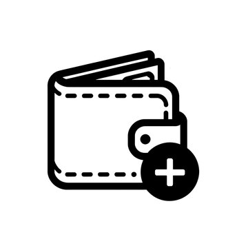 Wallet icon with plus sign symbol for balance top up and digital payment concept