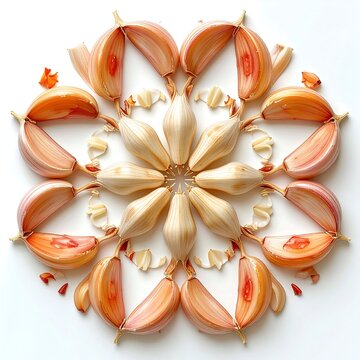 Symmetrical Flower Arrangement Made from Garlic Cloves.
