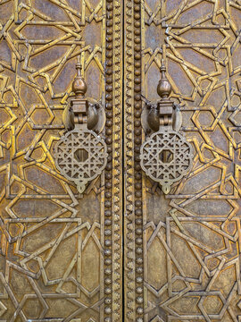 The detail of famous golden main entrance to the Royal Palace in F&egrave;s, Morocco