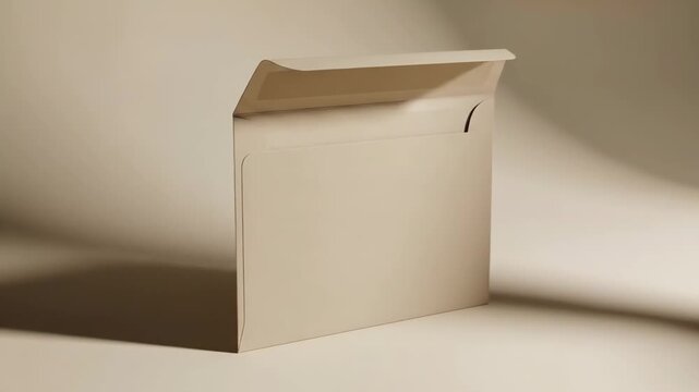Minimalist beige paper envelope standing upright on a clean studio background