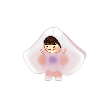 An animation of cute little chibi man wearing sting ray costume