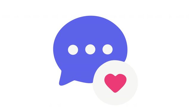 3D Speech Bubble Chat Icon Animation, Social Media Message Love Heart Like Symbol