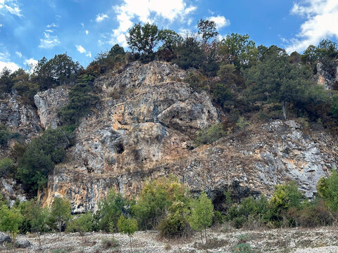 Hermit caves on the shores of Lake Bolshaya Prespa