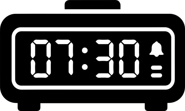 Digital Alarm Clock Vector Icon Silhouette - LED Time Display Notification Timer Electronic Watch Symbol
