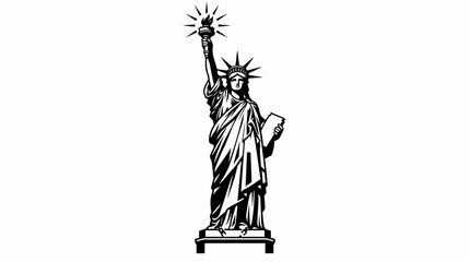 Statue of Liberty Vector Illustration Black and White Iconic American Freedom Landmark Symbol Line Art Graphic © uciha