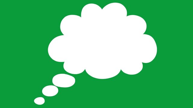 Hand Drawn Solid White Cloud Thought Bubble Oval Trail 2D Animation Green Screen