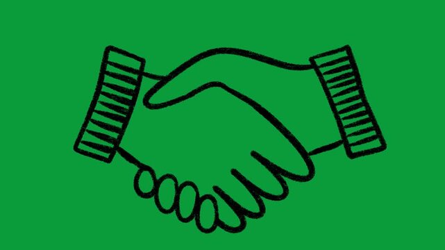 Hand Drawn Handshake Business Deal Black Line 2D Animation Green Screen