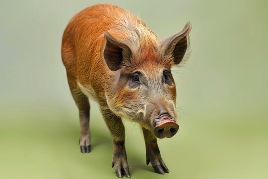 Ultra realistic studio photo of boar, full body, standing, isolated on soft warm green studio background, realistic proportions, natural shadow under hooves