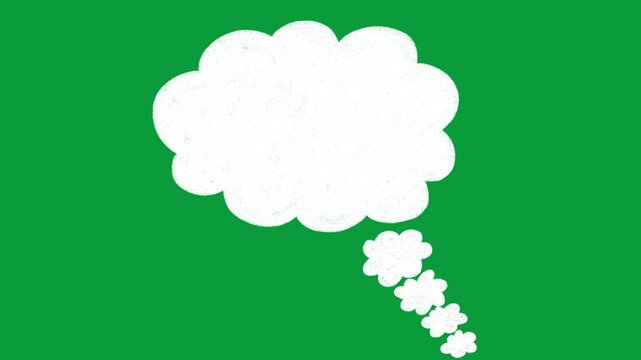 Hand Drawn Solid White Cloud Thought Bubble Chalk Texture 2D Animation Green Screen