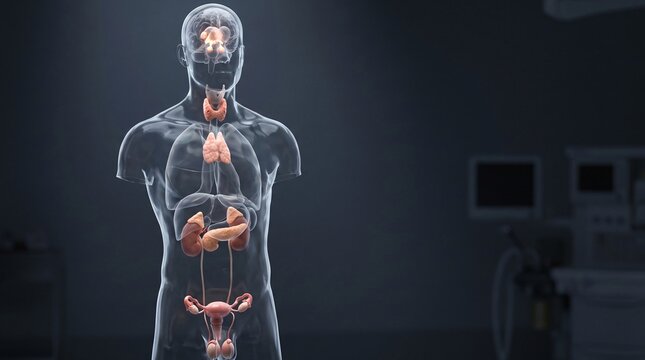 3D Human Endocrine System Anatomy with Hypothalamus Thyroid Pancreas Adrenal and Reproductive Organs