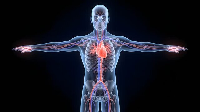 Full Body Human Circulatory System Animation with Beating Heart and Blood Vessels