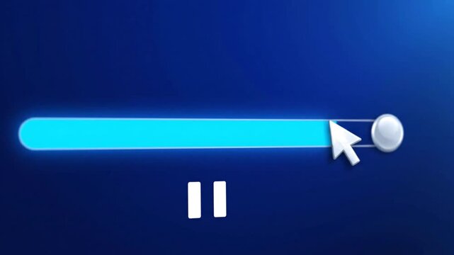 Cursor dragging a progress bar slider on a blue digital interface