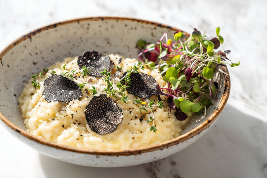 Premium gourmet truffle risotto with creamy rice and elegant plated presentation.