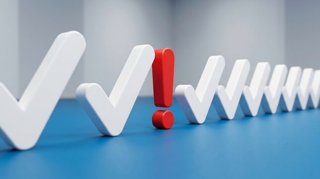 red exclamation mark standing out among white checkmarks