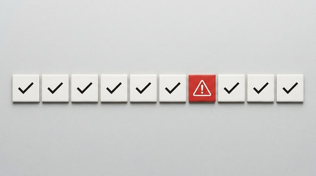 one red warning tile among white checkmark tiles