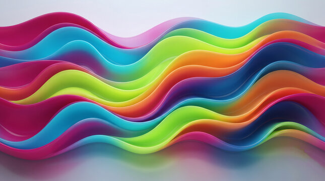 Glossy three dimensional multi-colored fluid wave layers creating a vibrant and smooth modern abstract composition