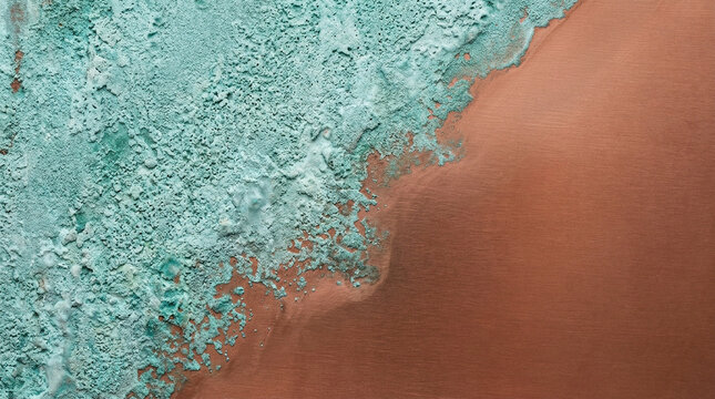 Clean copper meets verdigris oxidation, color field