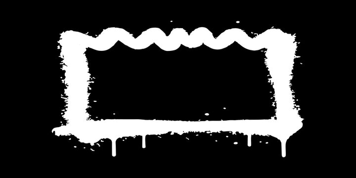 White paint splatter rectangle frame on black background with spray paint stroke brush stroke grunge effect design element rectangle abstract background graffiti distressed splatter