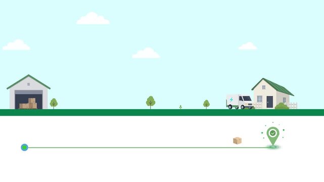 Eco-Friendly EV Delivery Van Logistics and Order Tracking Flat Animation