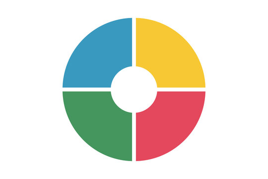 Colorful abstract circle logo design with four equal quadrants in blue yellow green and red colors for corporate identity