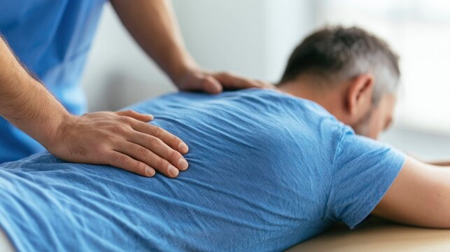 Man receiving back massage therapy in wellness center or spa setting
