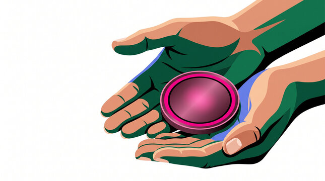 Hands holding a pink sobriety chip in a supportive gesture  