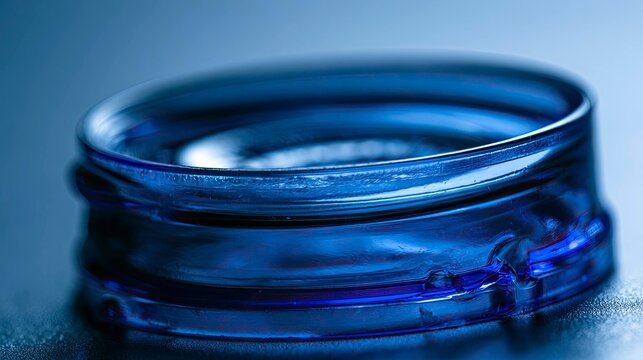 Close-up of Blue Glass Ring with Smooth Surface and Reflective Shine