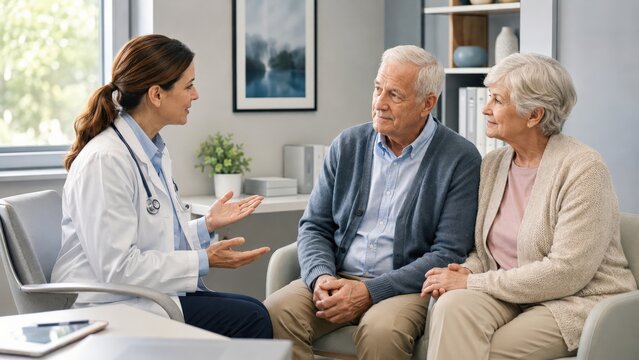 Compassionate Healthcare: A Doctor Engaging with Elderly Patients in a Comfortable Setting, Demonstrating Empathy and Professionalism in Medical Consultation