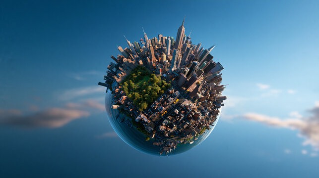 Mini Planet Concept Showing New York City Skyline and Central Park