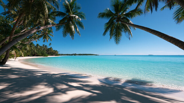 Tropical Beach with Palm Trees and Turquoise Ocean Water