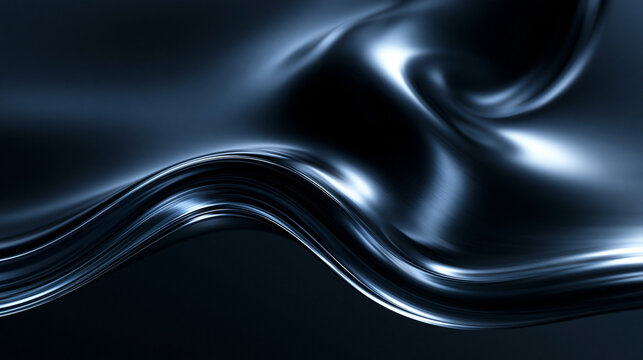 Abstract Dark Liquid Metal Wave Background with Glossy Reflections