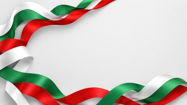 Elegant Display of Italian Tricolor Ribbons Flowing Gracefully Across a Simplistic White Background, Perfect for Celebrating National Pride and Heritage.
