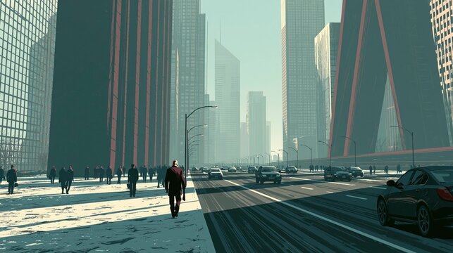 Modern Urban Cityscape with Skyscrapers and Busy Streets in a Metropolis