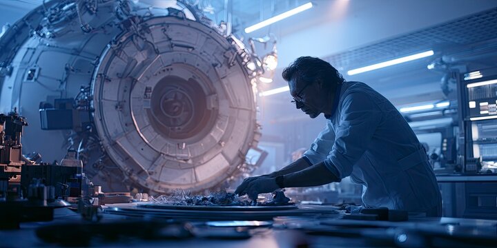 Scientist in Laboratory Working with Advanced Technology and Equipment