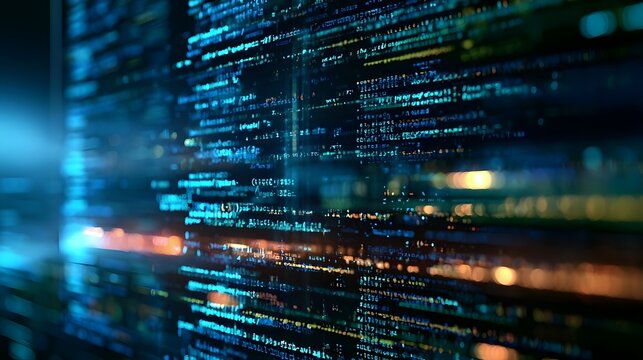 Close Up Of Programming Source Code Display On Dark Digital Interface Representing Software Development, Cybersecurity, Data Processing And Modern Information Technology, 3d Rendering 