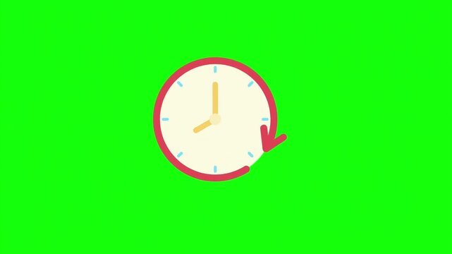 Simple clock face with a circular arrow indicating time passing against a bright green background
