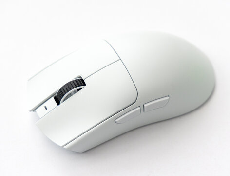 Modern ergonomic white wireless computer mouse on a white background