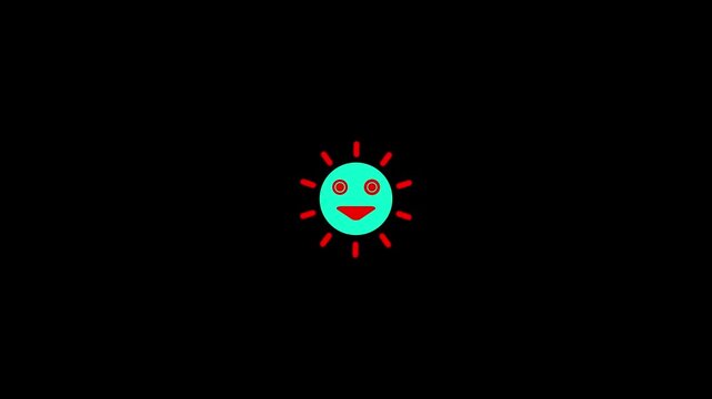 Animated golden sun icon with smiling face radiating rays against a black background
