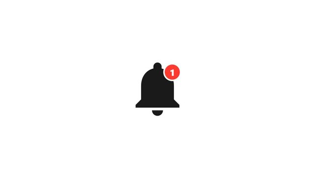 Isolated dark notification bell ringing animation with red badge on solid white background motion overlay