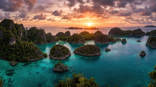 Breathtaking Tropical Island Archipelago at Sunset.