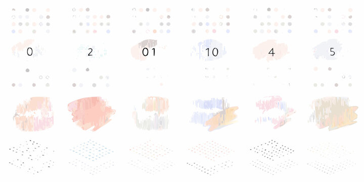 Watercolor number and abstract brushstroke set on a white background