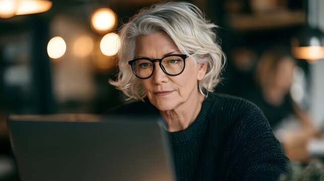 Mature Woman Uses Laptop
