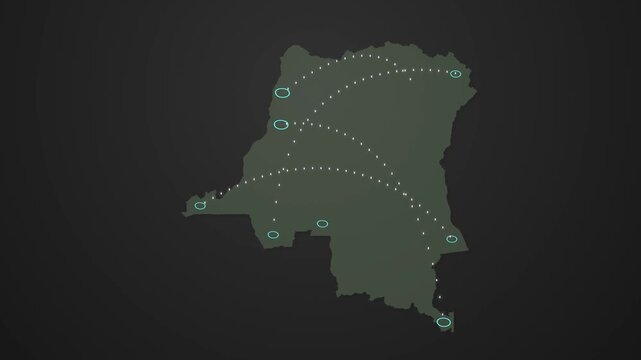 Congo Location Map with Moving Signal Waves and Connection Animation