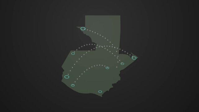 Guatemala Map Showing Communication Signal Transfer Between Locations