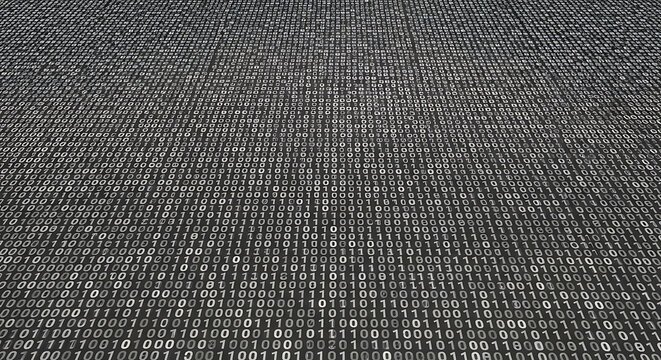 Abstract digital background composed of endless rows of binary code numerical data stream patterns