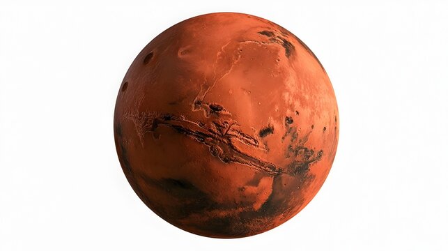 Planet mars realistic 3d render on white background background