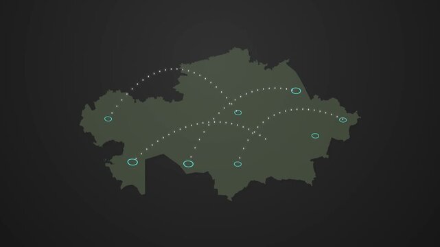 Kazakhstan Map Showing Communication Signal Transfer Between Locations