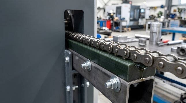 industrial chain guide rail supporting precision roller chain drive for reliable linear motion and machinery operation