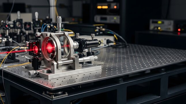 laboratory fabry perot interferometer mounted on vibration isolated optical breadboard for precision spectroscopy and light measurement