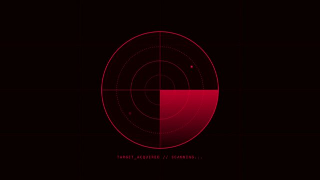 Red target scope with crosshair on black background